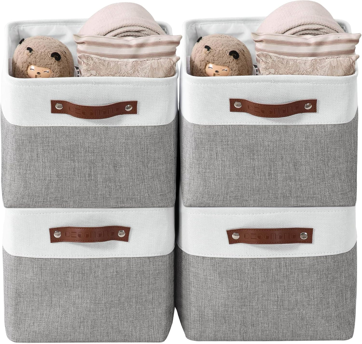 Large Fabric Storage Bins Set of 4 – Grey & White