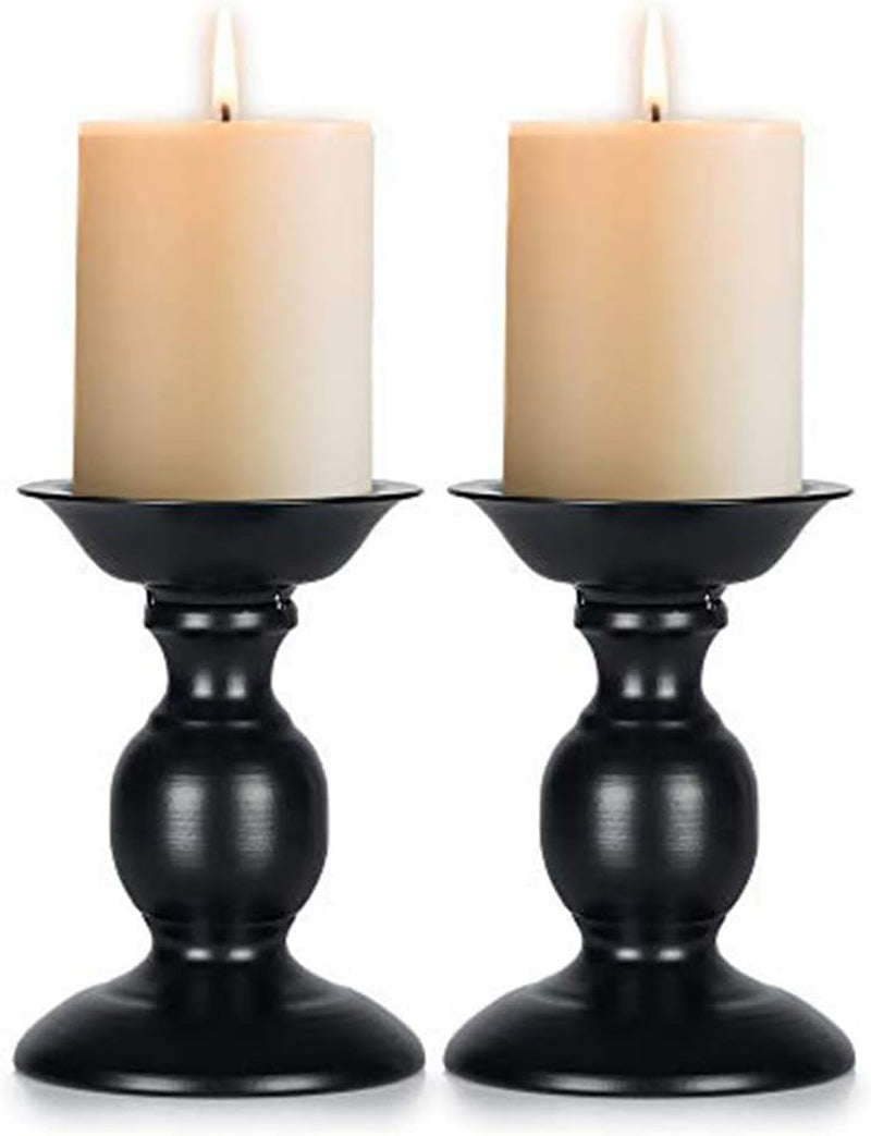 Black Metal Pillar Candle Holders Set of 2