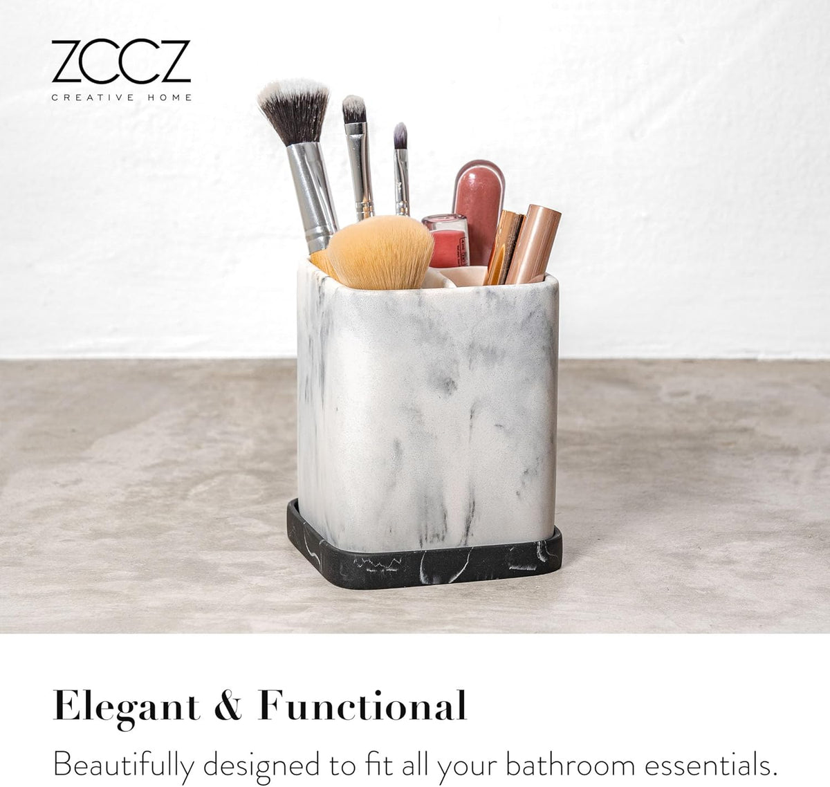 Marble Look Toothbrush Holder with Detachable Tray