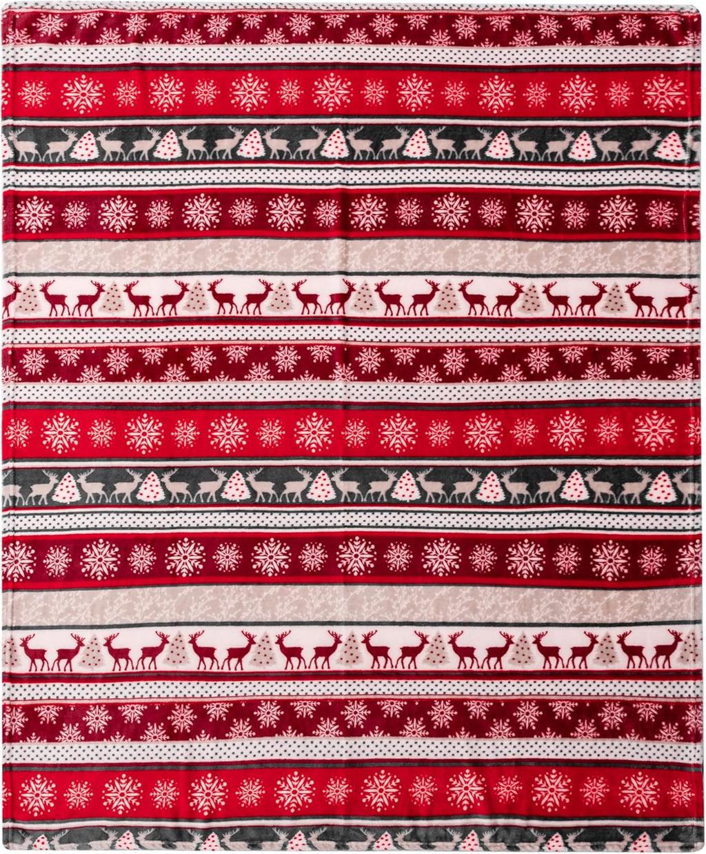 Holiday Reindeer & Snowflakes Fleece Throw Blanket – Red, 50" x 60"