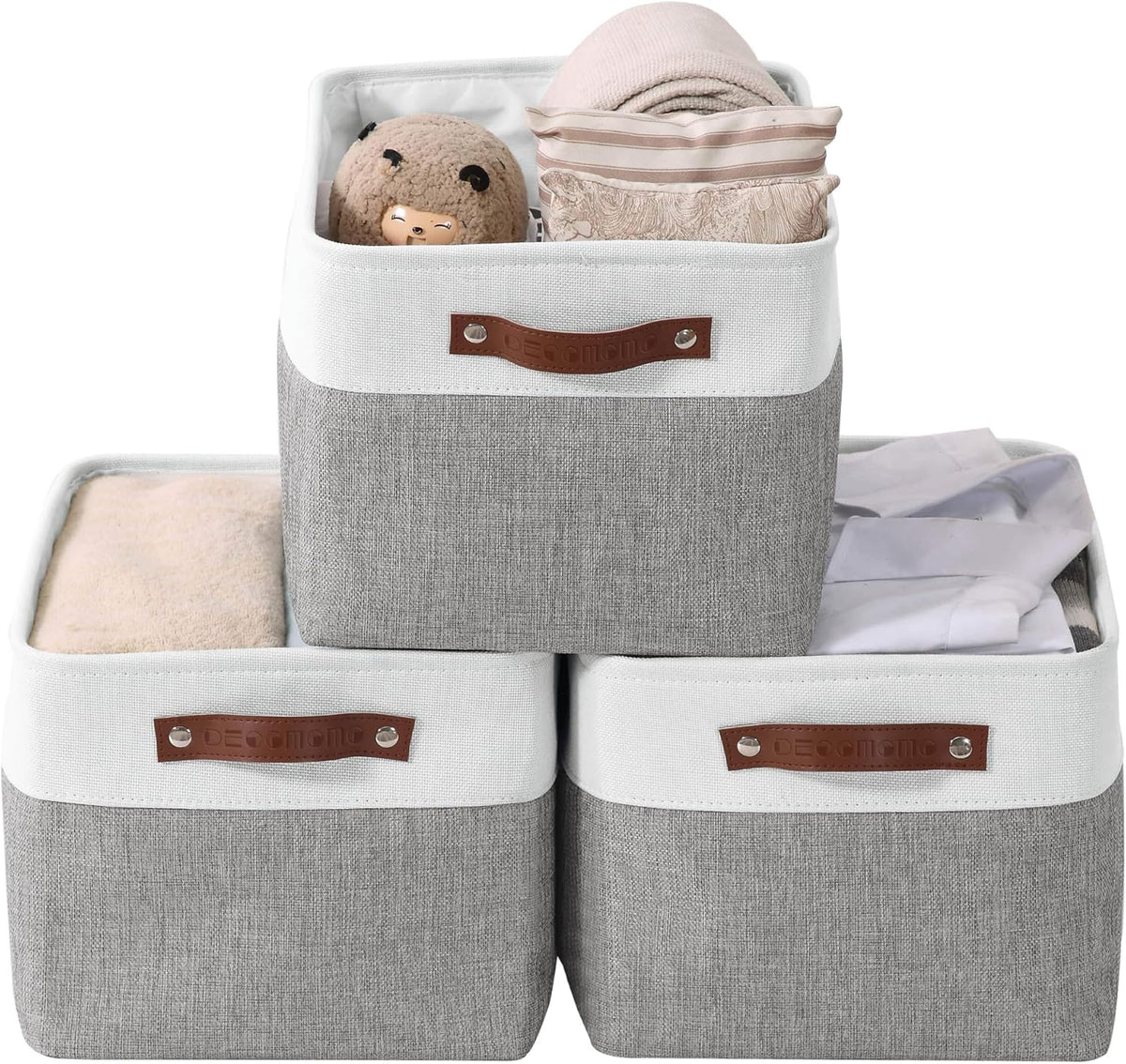 Large Fabric Storage Bins Set of 4 – Grey & White