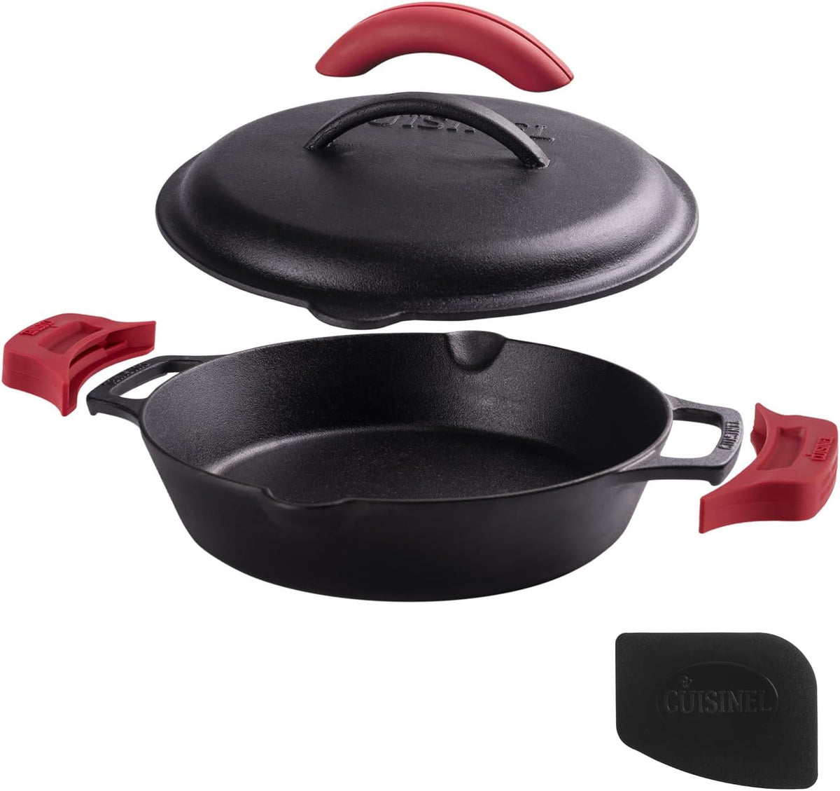 Cast Iron Skillet Set with Glass Lids & Silicone Handle Covers