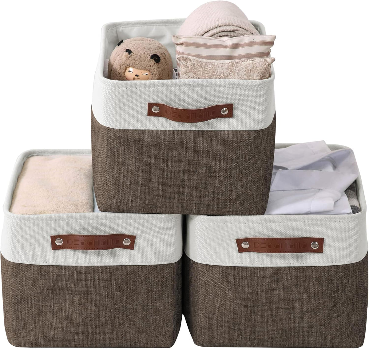 Large Fabric Storage Bins Set of 4 – Grey & White