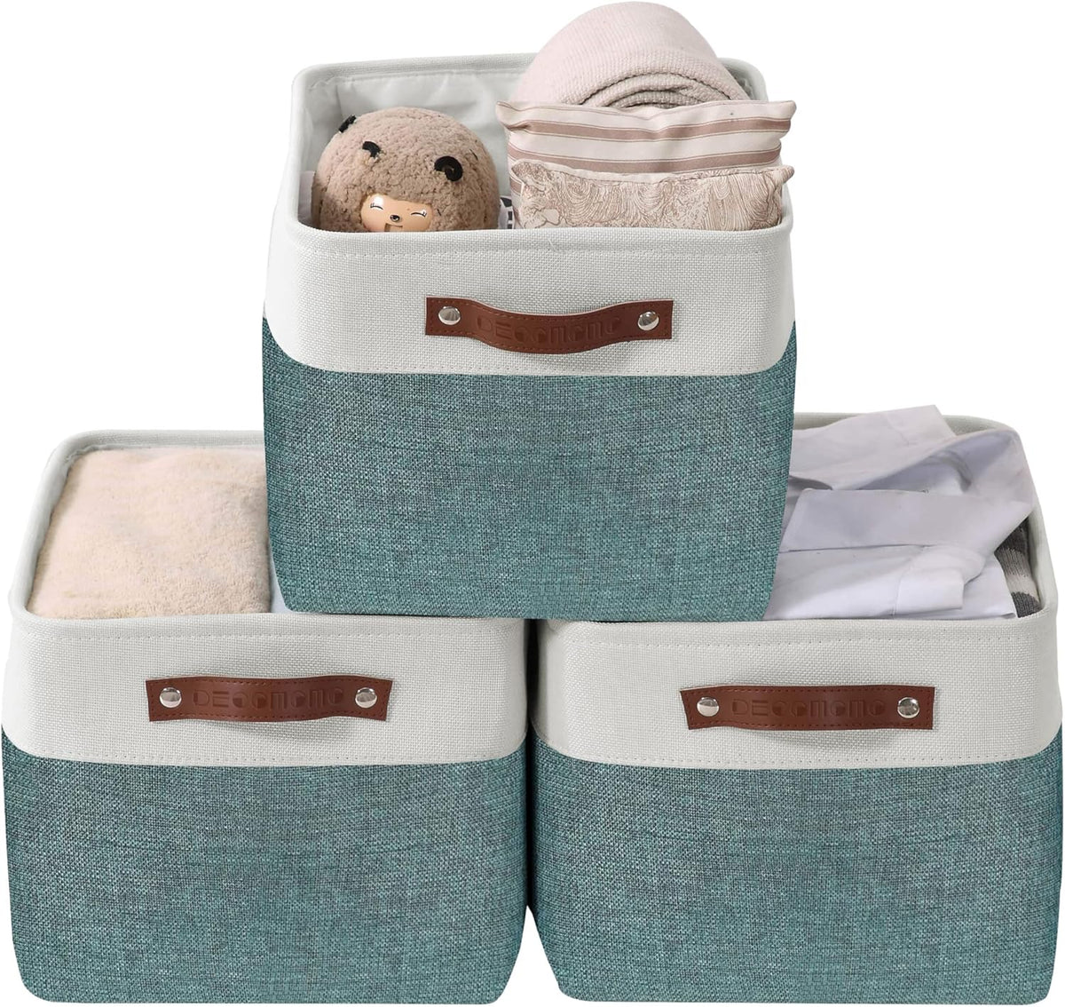 Large Fabric Storage Bins Set of 4 – Grey & White