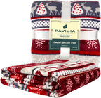 Holiday Reindeer & Snowflakes Fleece Throw Blanket – Red, 50" x 60"