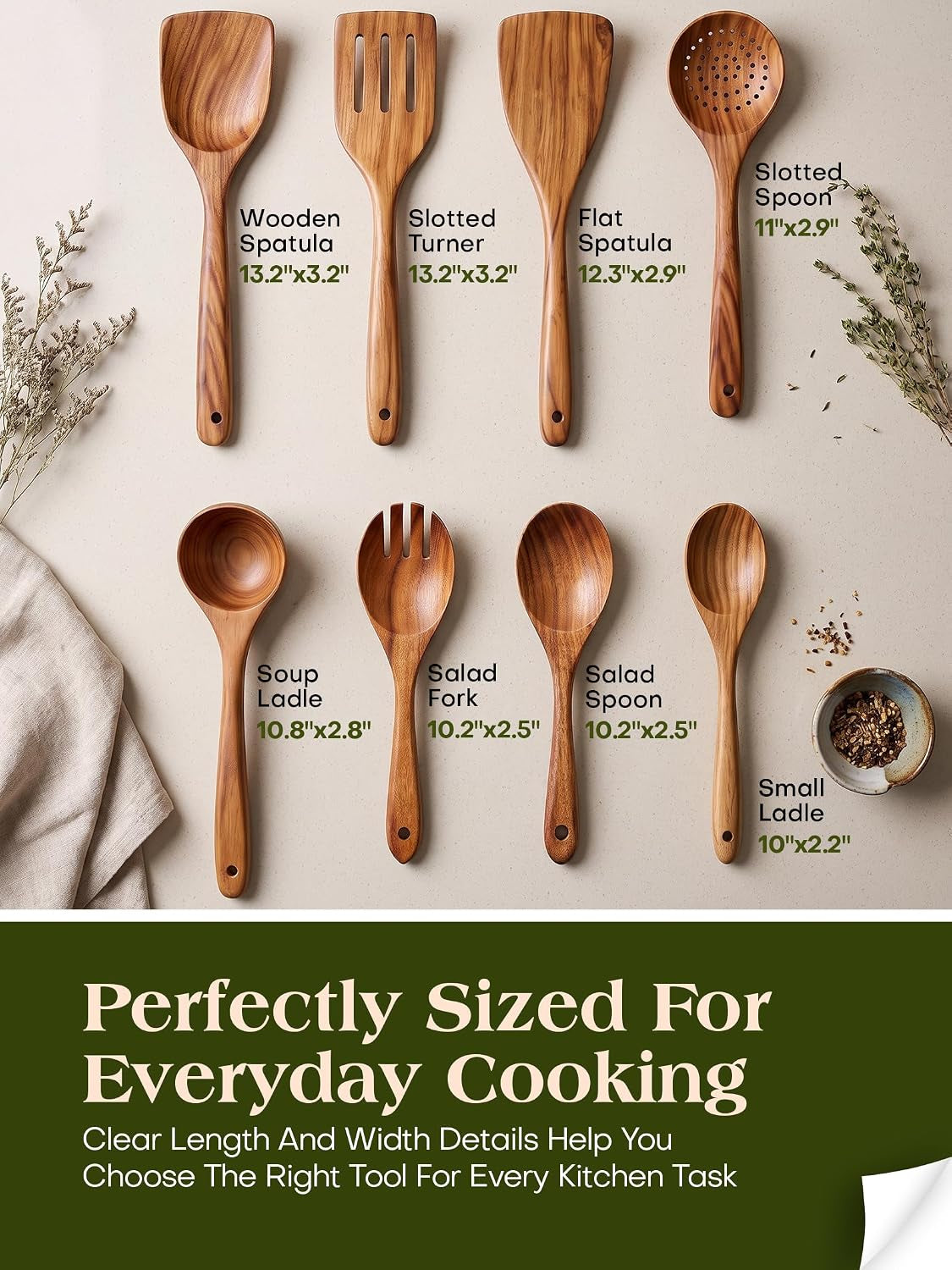 Teak Wood Kitchen Utensil Set – 8 Piece Cooking Tool Collection