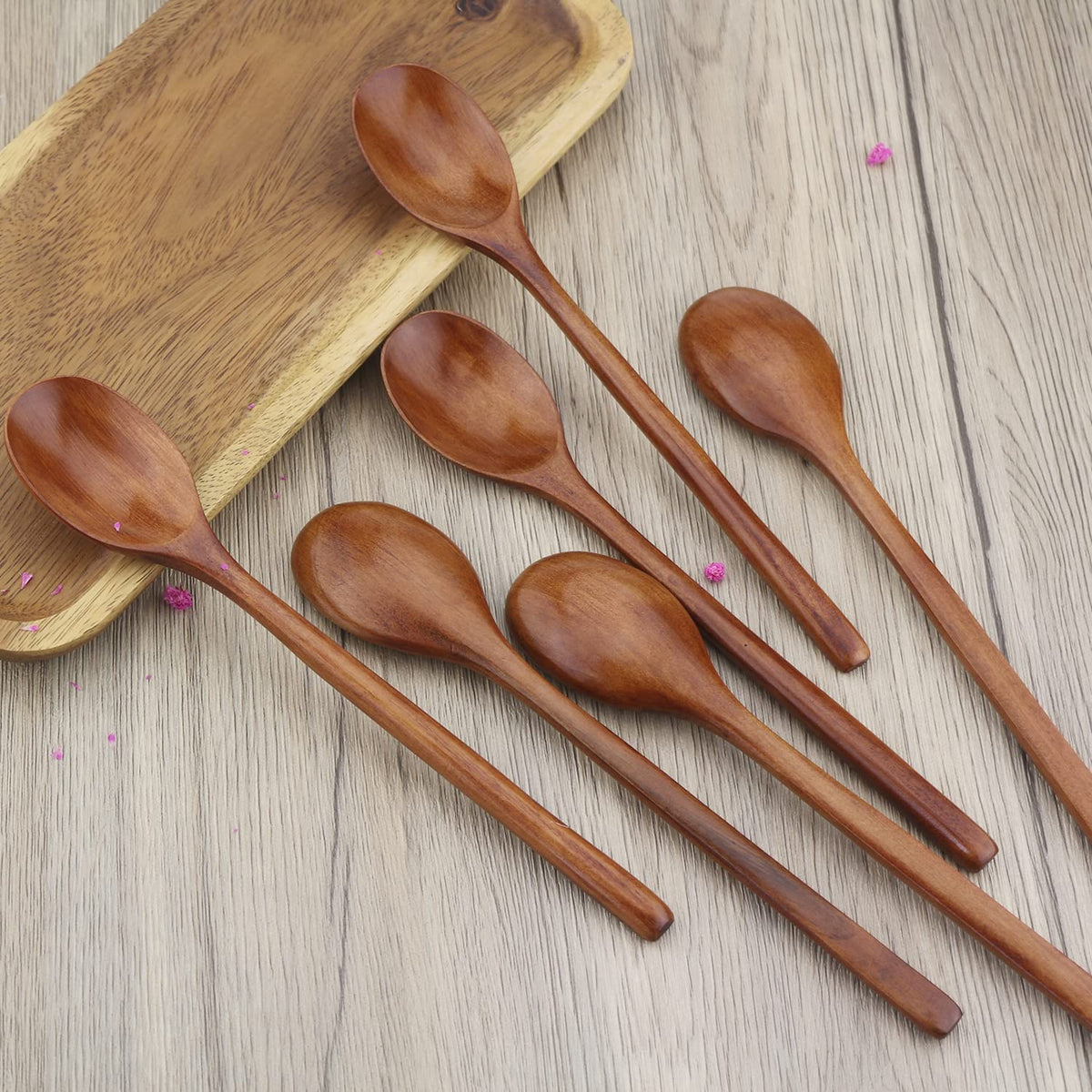 Korean-Style Wooden Spoons Set of 6 – 9 Inch Nanmu Wood