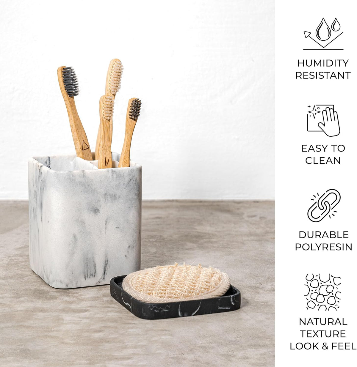 Marble Look Toothbrush Holder with Detachable Tray