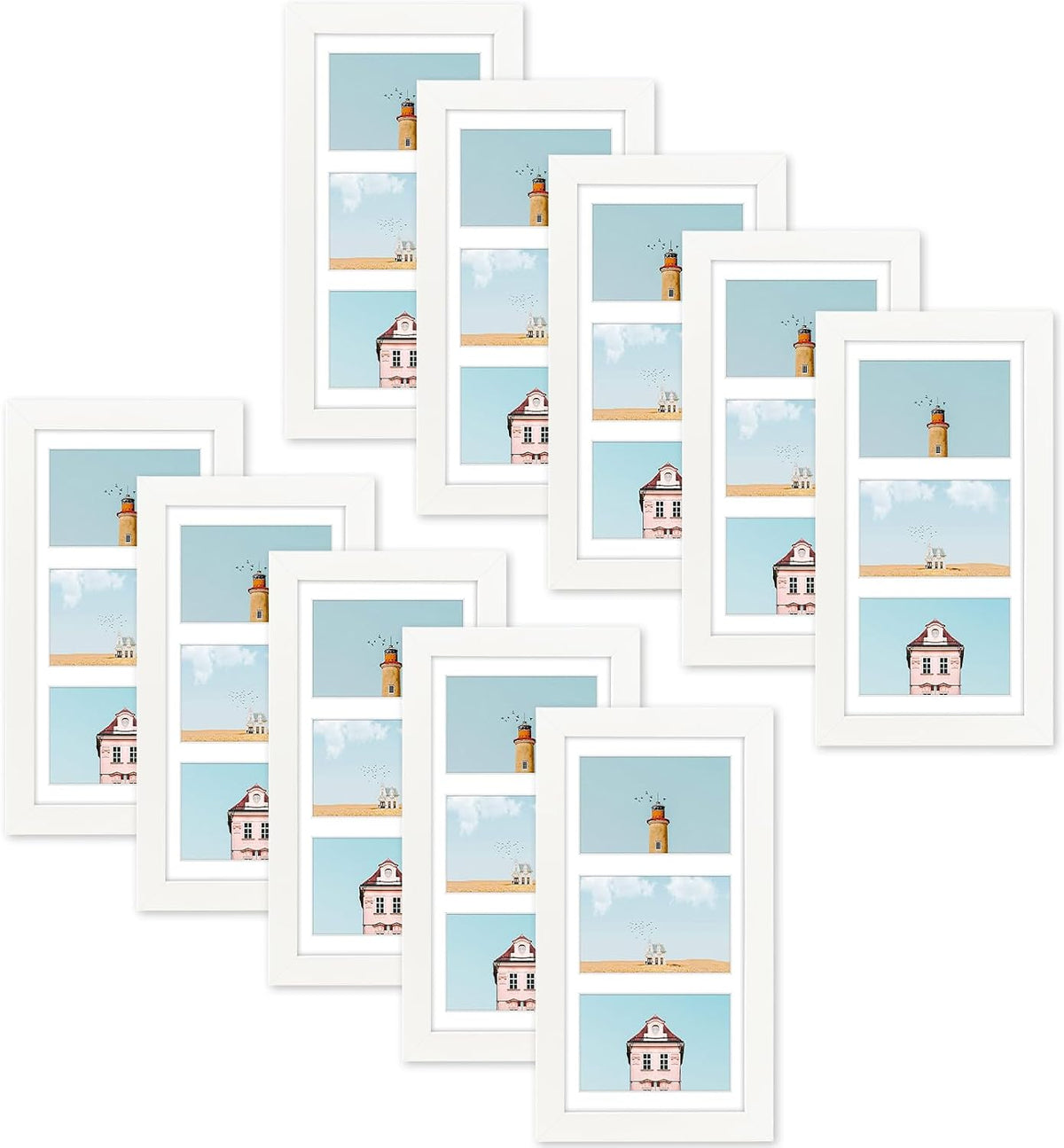 Collage Picture Frame for 3 Photos – 7" x 14" Black Wood Frame