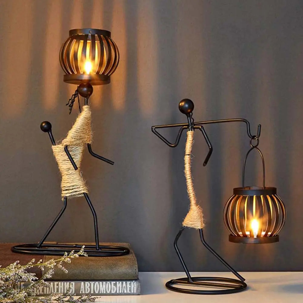 Nordic Metal Abstract Character Candlestick Holder