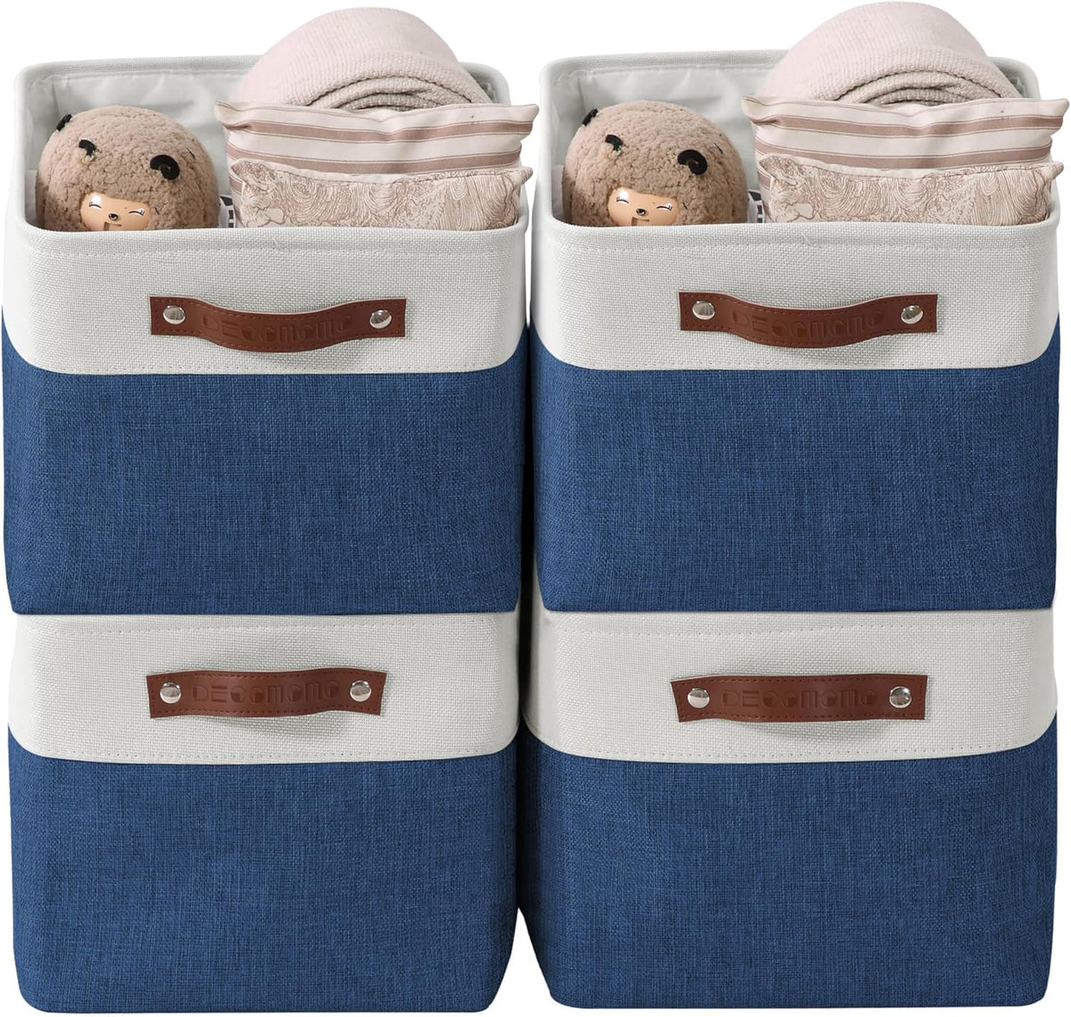 Large Fabric Storage Bins Set of 4 – Grey & White