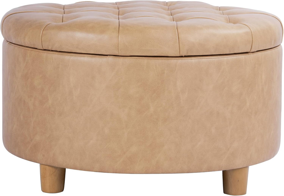 Large Button Tufted Velvet Storage Ottoman – Berry