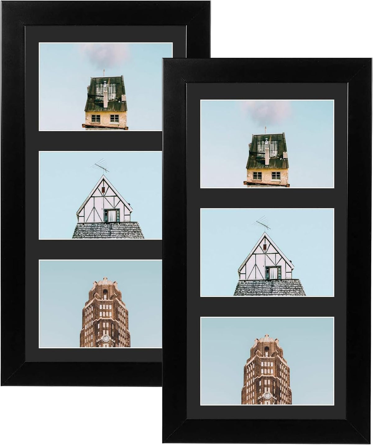 Collage Picture Frame for 3 Photos – 7" x 14" Black Wood Frame