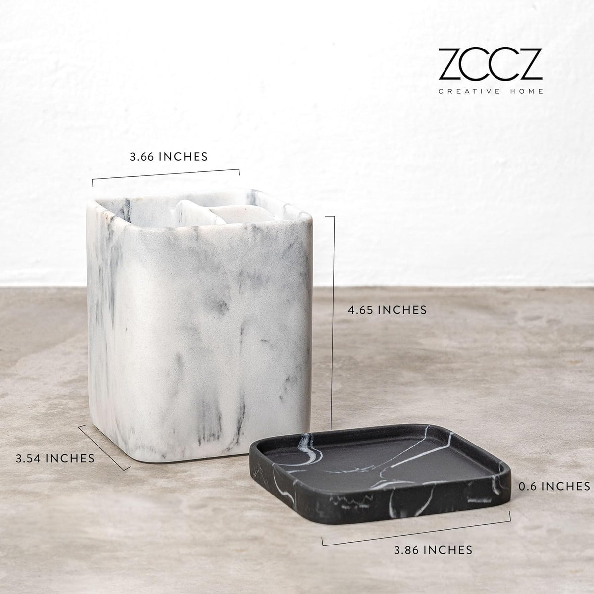 Marble Look Toothbrush Holder with Detachable Tray
