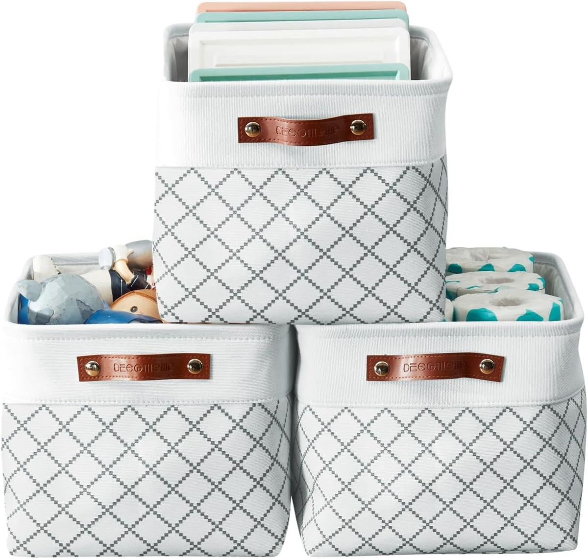 Large Fabric Storage Bins Set of 4 – Grey & White