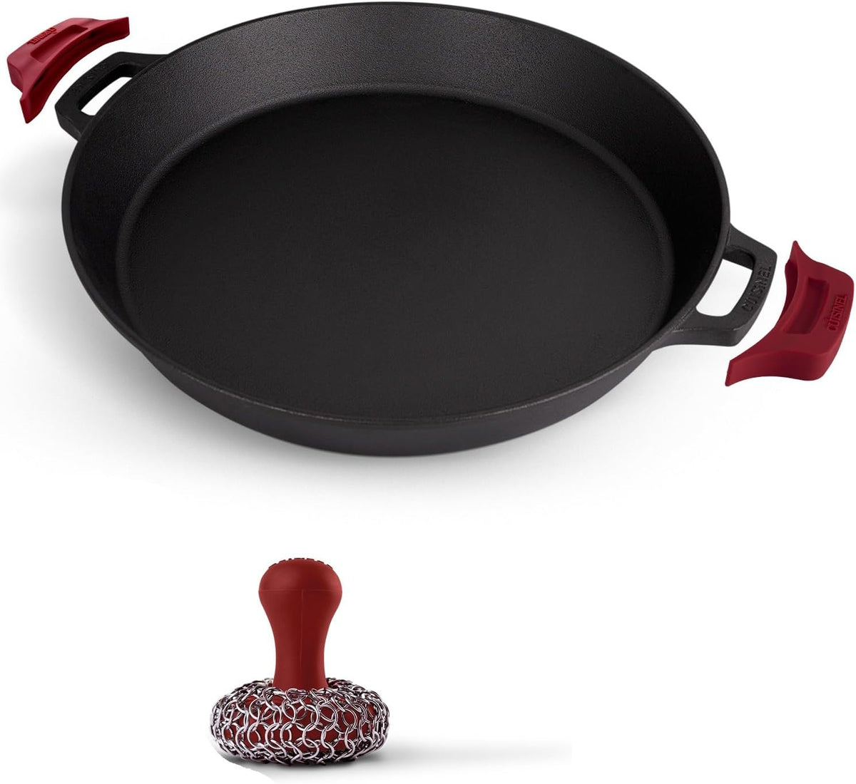 Cast Iron Skillet Set with Glass Lids & Silicone Handle Covers