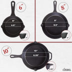 Cast Iron Skillet Set with Glass Lids & Silicone Handle Covers