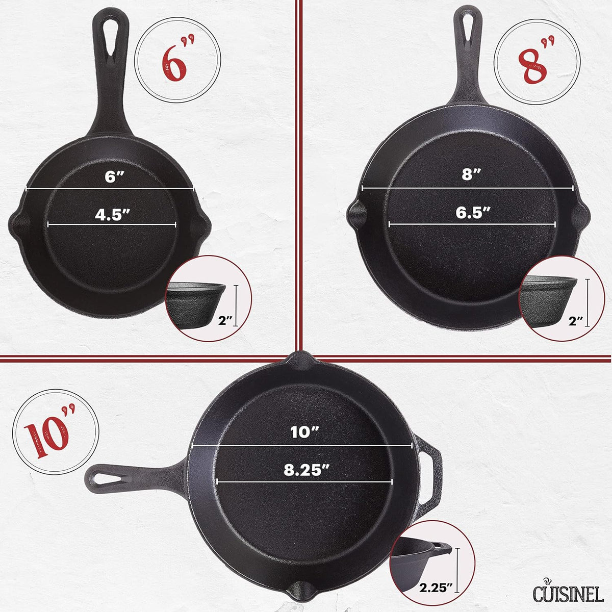 Cast Iron Skillet Set with Glass Lids & Silicone Handle Covers