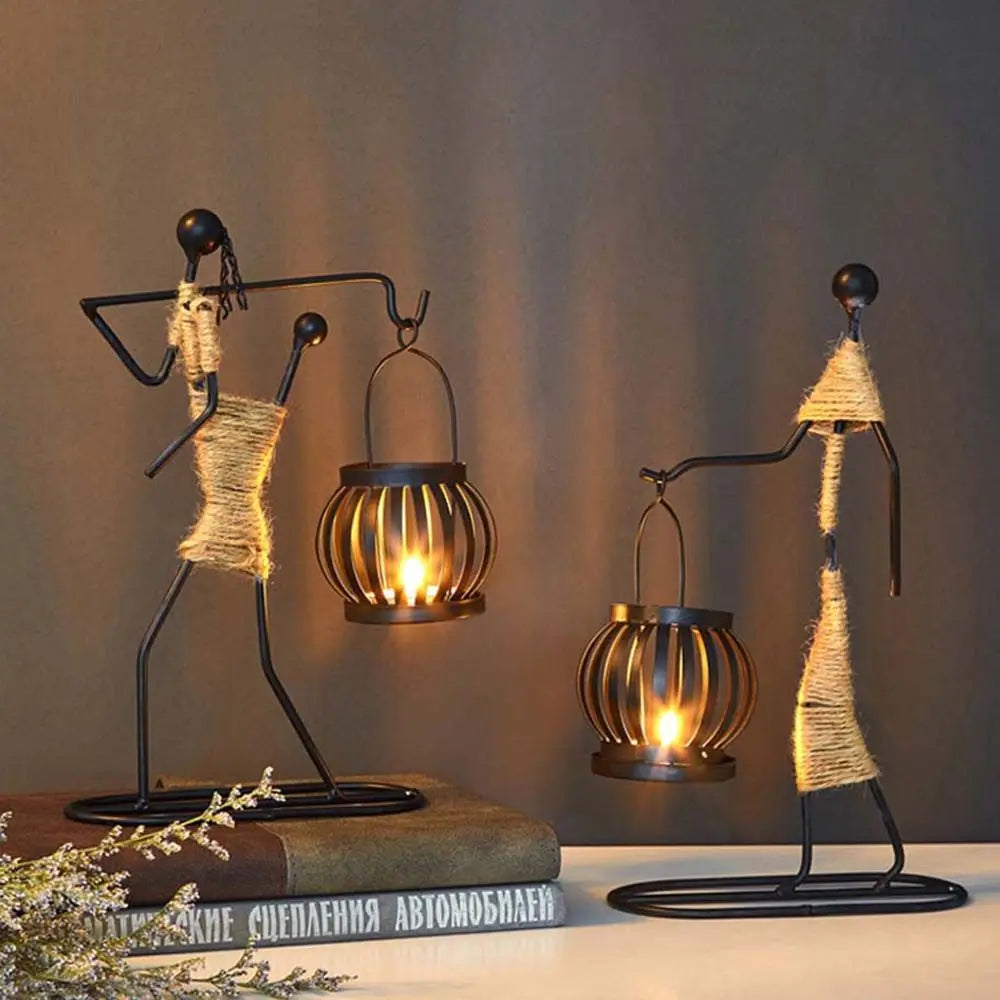 Nordic Metal Abstract Character Candlestick Holder