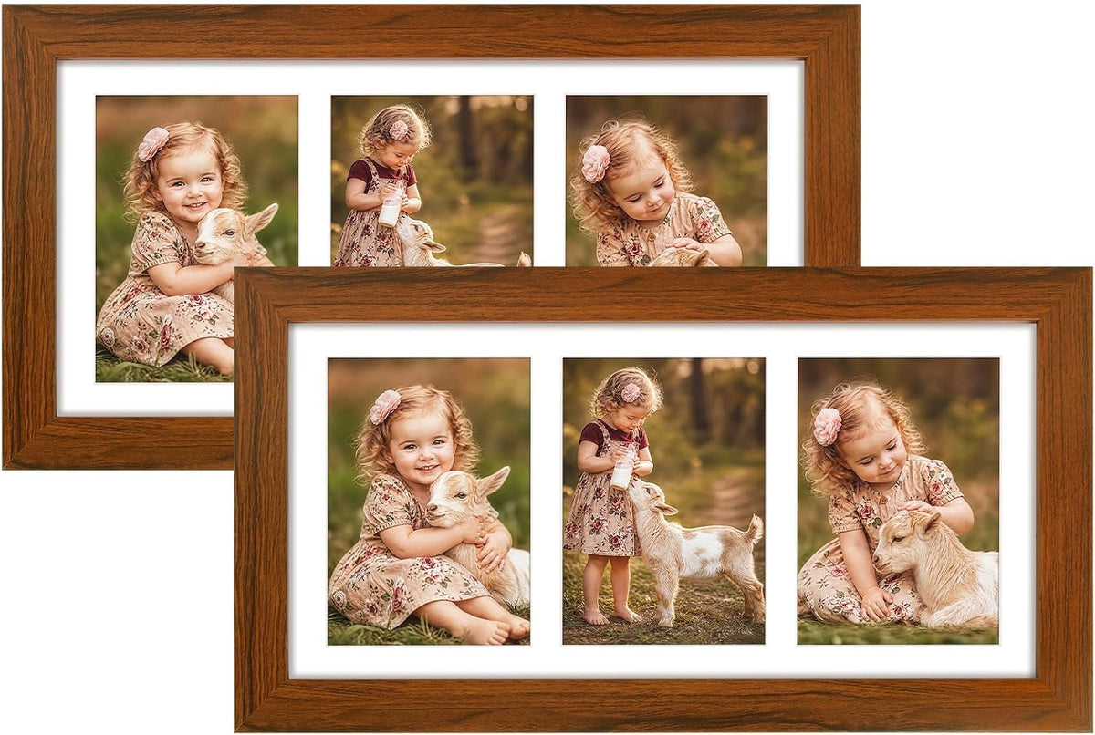 Collage Picture Frame for 3 Photos – 7" x 14" Black Wood Frame