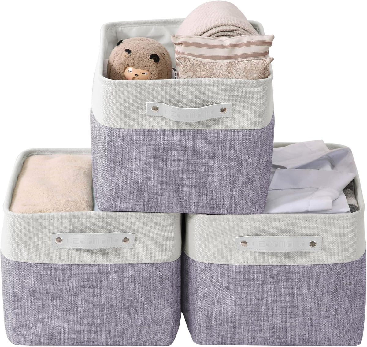 Large Fabric Storage Bins Set of 4 – Grey & White
