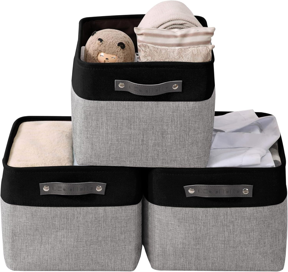 Large Fabric Storage Bins Set of 4 – Grey & White