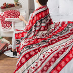 Holiday Reindeer & Snowflakes Fleece Throw Blanket – Red, 50" x 60"