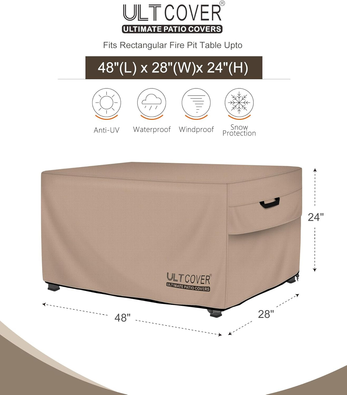 Rectangular Gas Fire Pit Table Cover – 48" x 28"