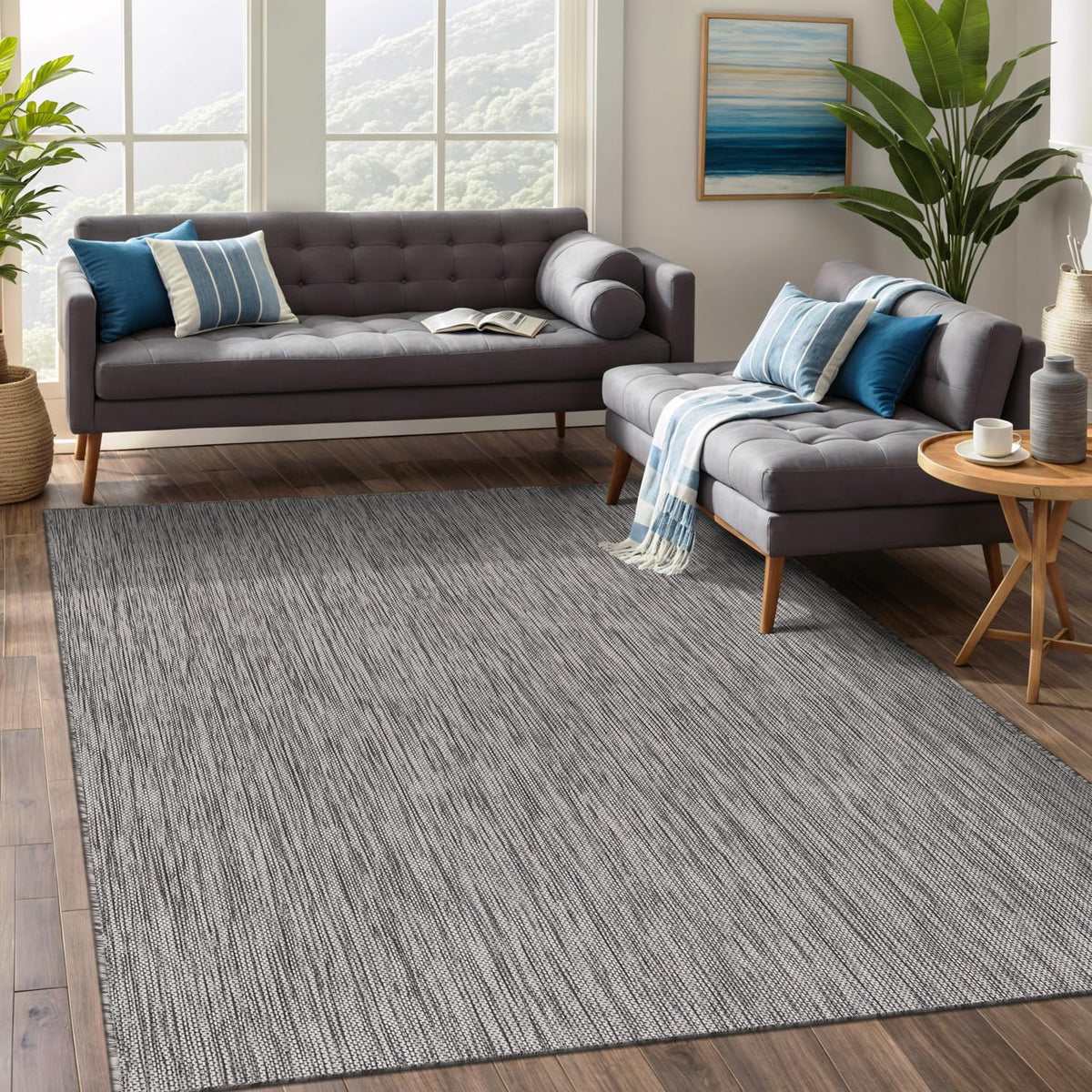 Waikiki Boho Indoor Outdoor Rug – 5' x 7' Azure & White