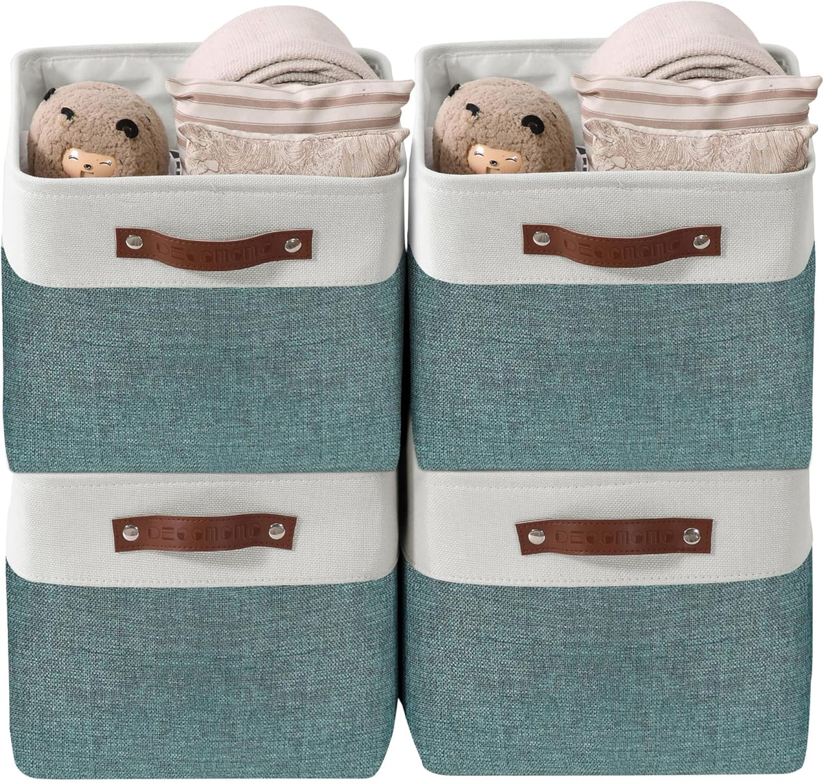 Large Fabric Storage Bins Set of 4 – Grey & White