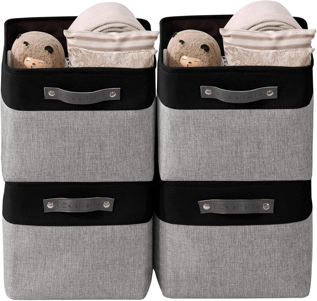 Large Fabric Storage Bins Set of 4 – Grey & White