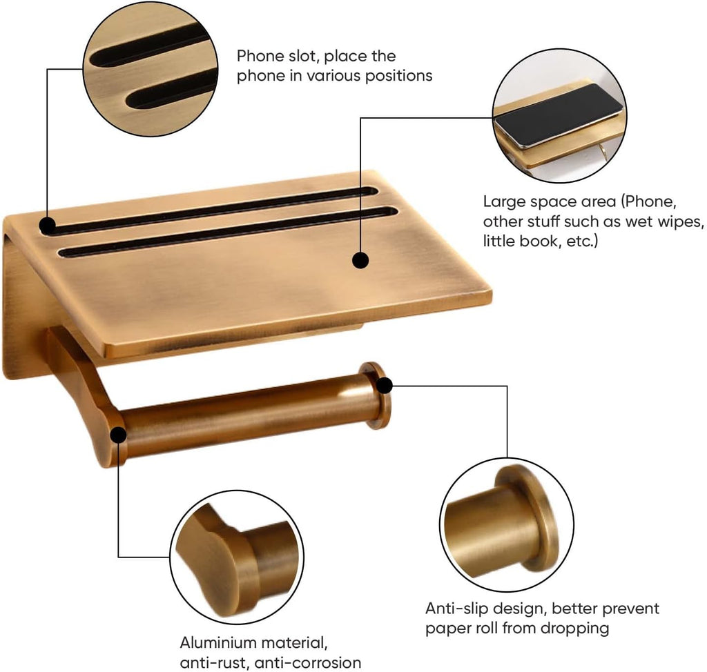 Toilet Paper Holder with Storage Shelf