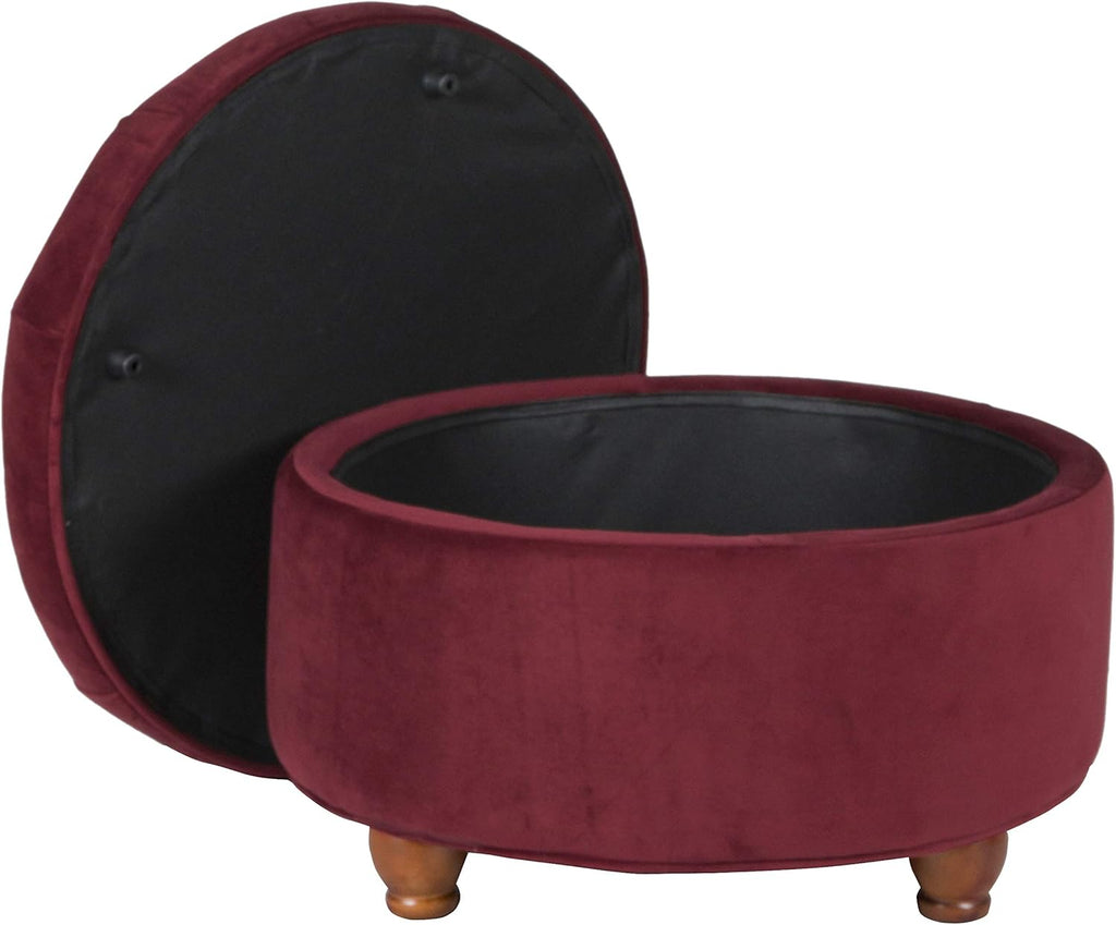 Large Button Tufted Velvet Storage Ottoman – Berry