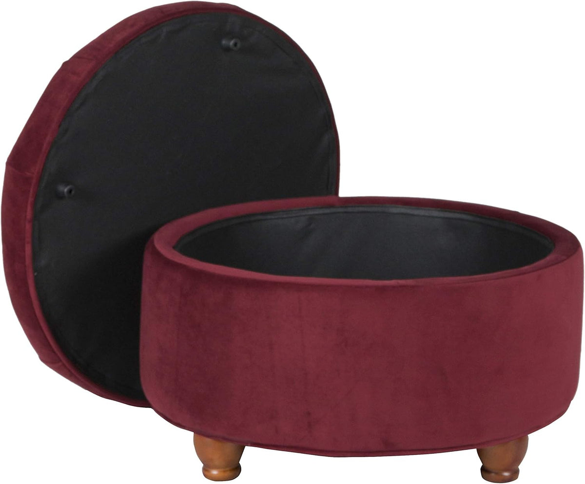 Large Button Tufted Velvet Storage Ottoman – Berry