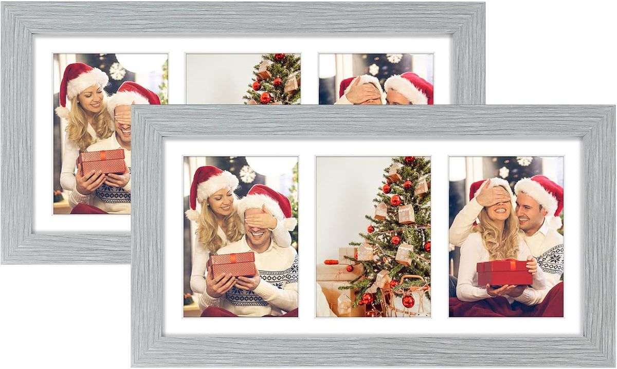Collage Picture Frame for 3 Photos – 7" x 14" Black Wood Frame