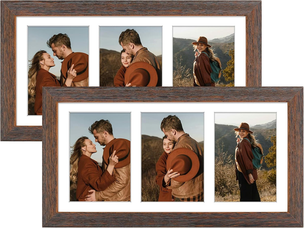 Collage Picture Frame for 3 Photos – 7" x 14" Black Wood Frame