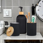 Bathroom Countertop Organizer with Soap Dispenser, Cotton Storage & Toothbrush Holder