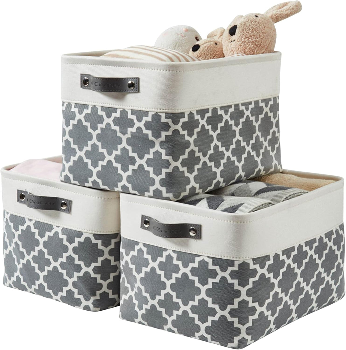 Large Fabric Storage Bins Set of 4 – Grey & White