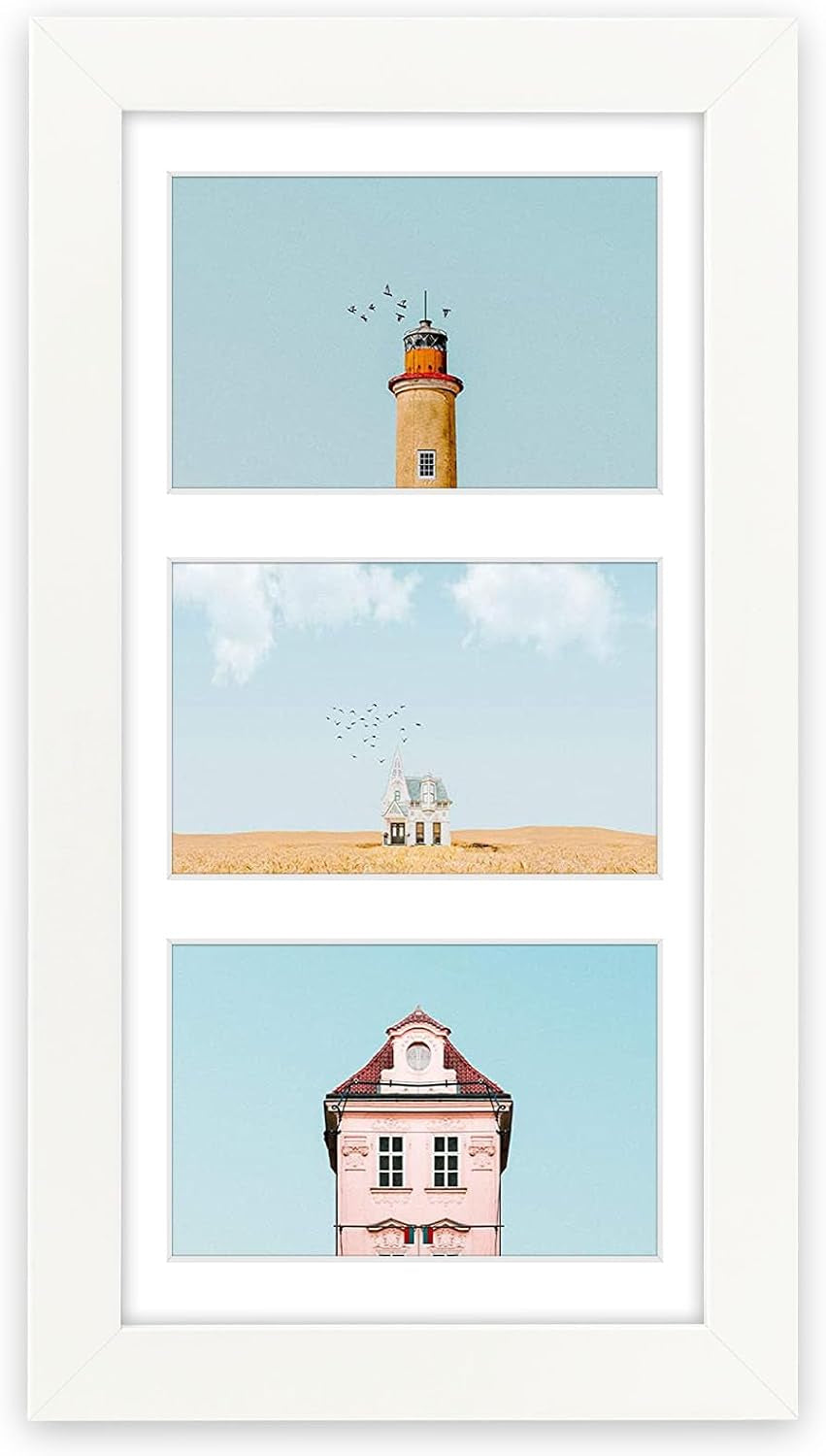 Collage Picture Frame for 3 Photos – 7" x 14" Black Wood Frame