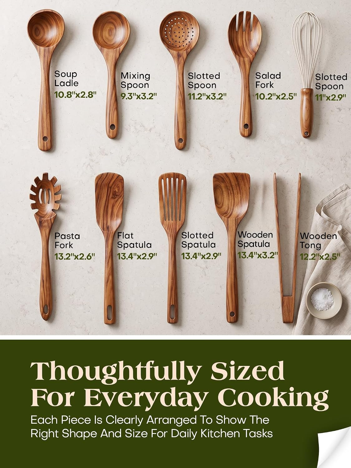 Teak Wood Kitchen Utensil Set – 10 Piece Cooking Tool Collection