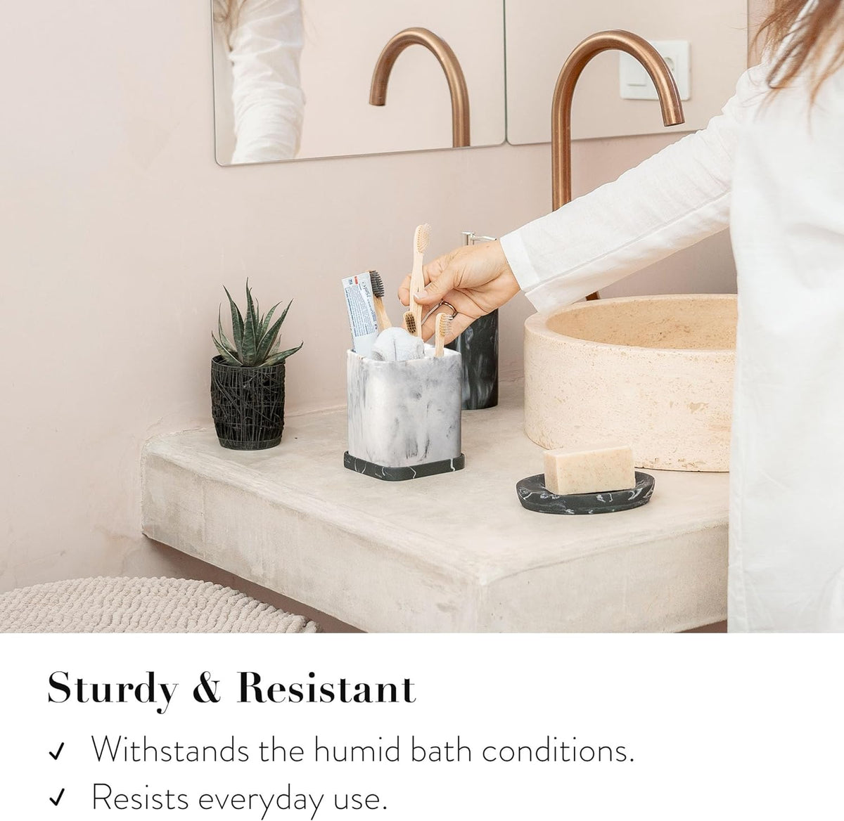 Marble Look Toothbrush Holder with Detachable Tray