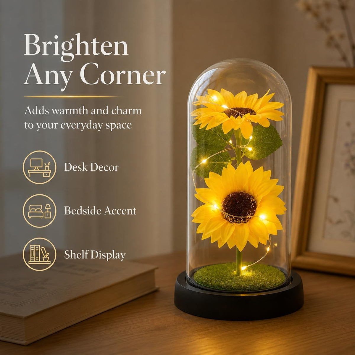Sunflower Lamp in Glass Dome