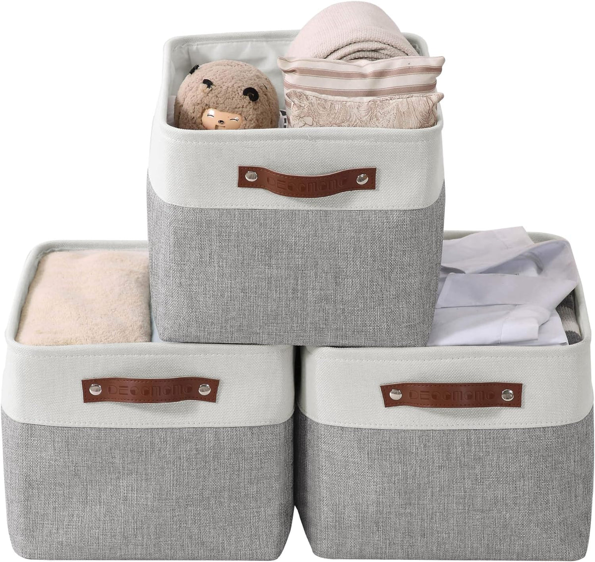 Large Fabric Storage Bins Set of 4 – Grey & White