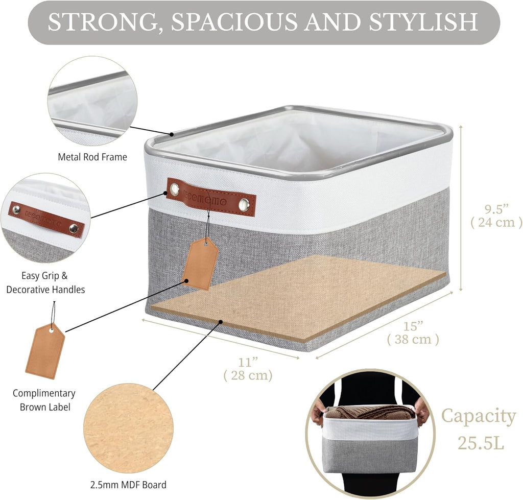 Large Fabric Storage Bins Set of 4 – Grey & White