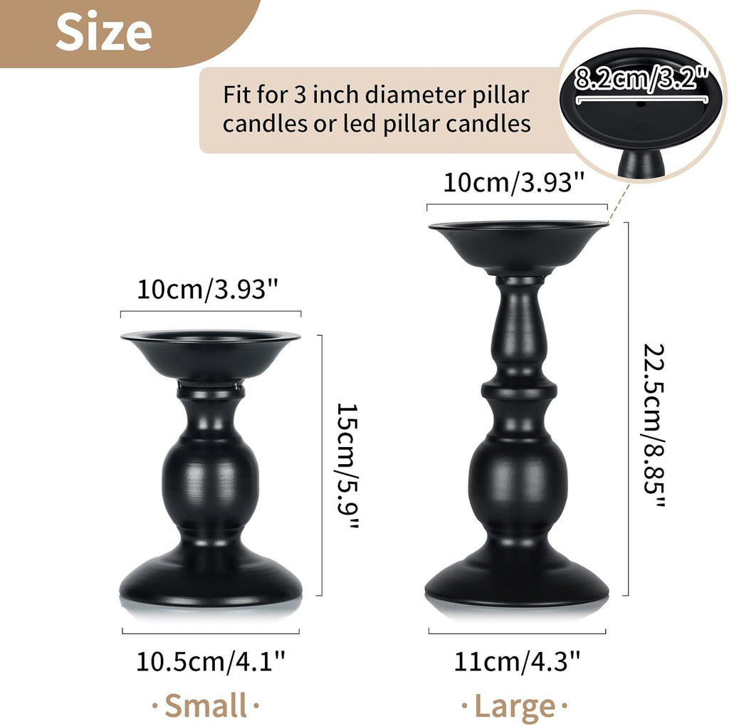 Black Metal Pillar Candle Holders Set of 2