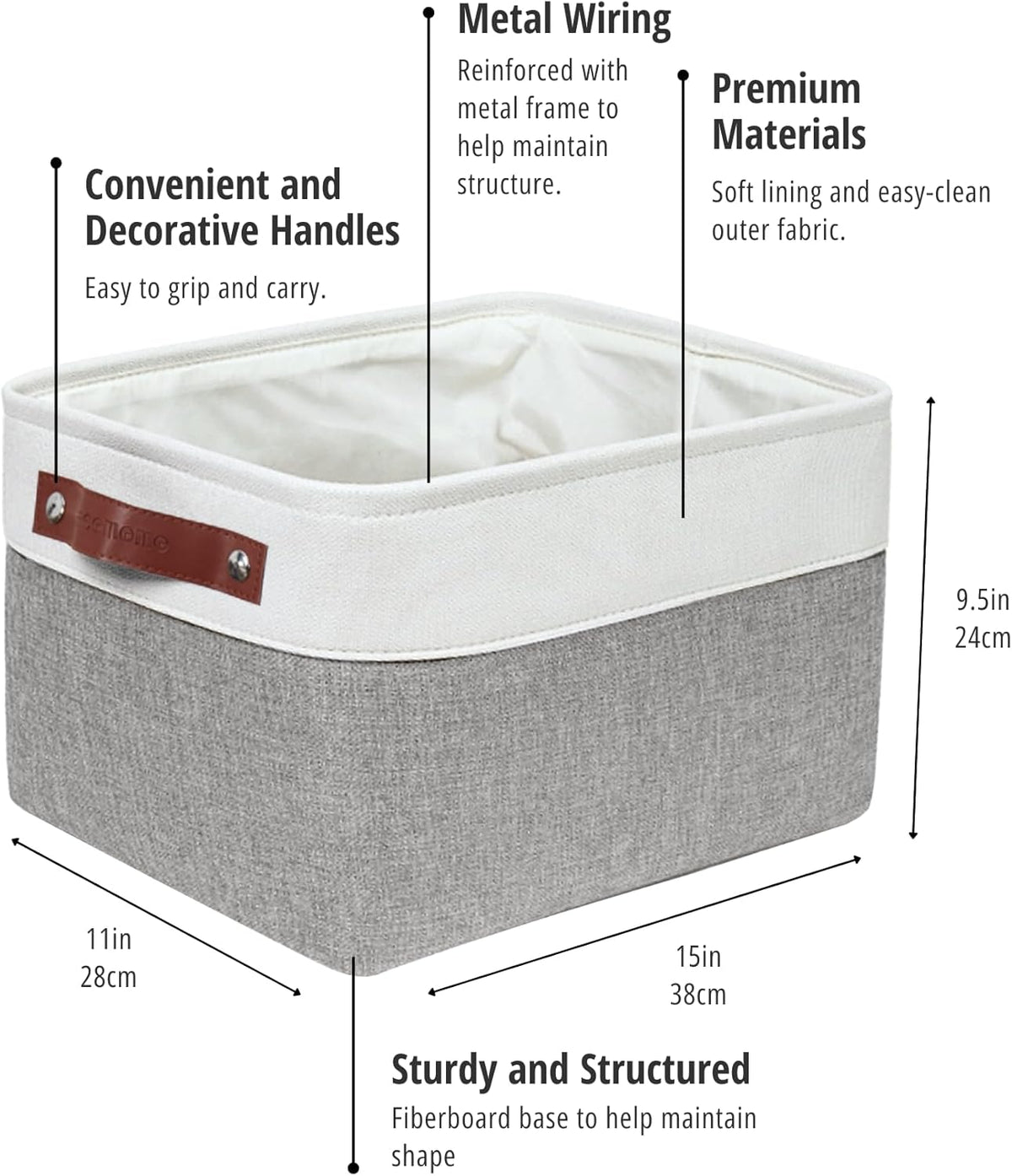 Large Fabric Storage Bins Set of 4 – Grey & White
