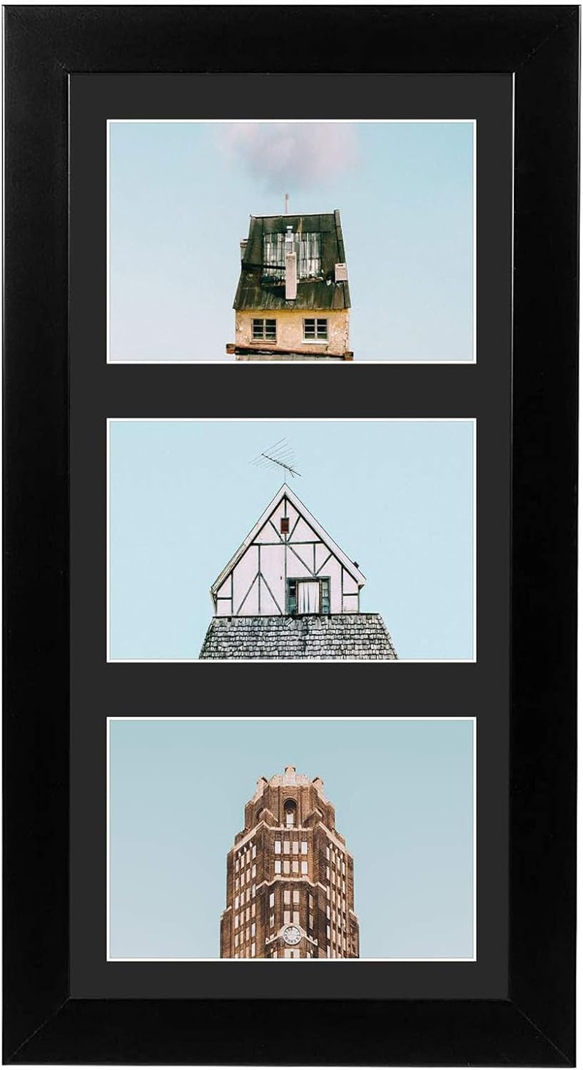 Collage Picture Frame for 3 Photos – 7" x 14" Black Wood Frame
