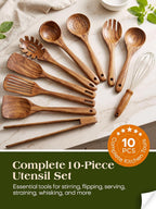 Teak Wood Kitchen Utensil Set – 10 Piece Cooking Tool Collection