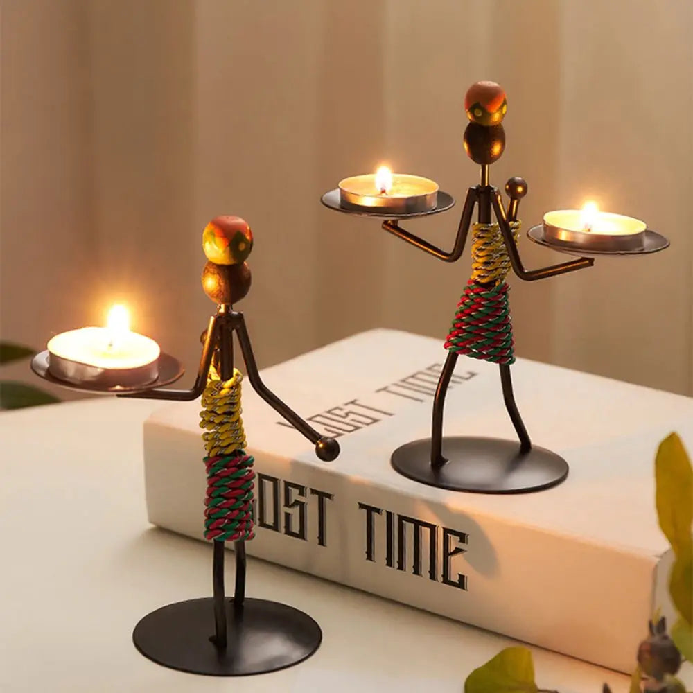 Nordic Metal Abstract Character Candlestick Holder