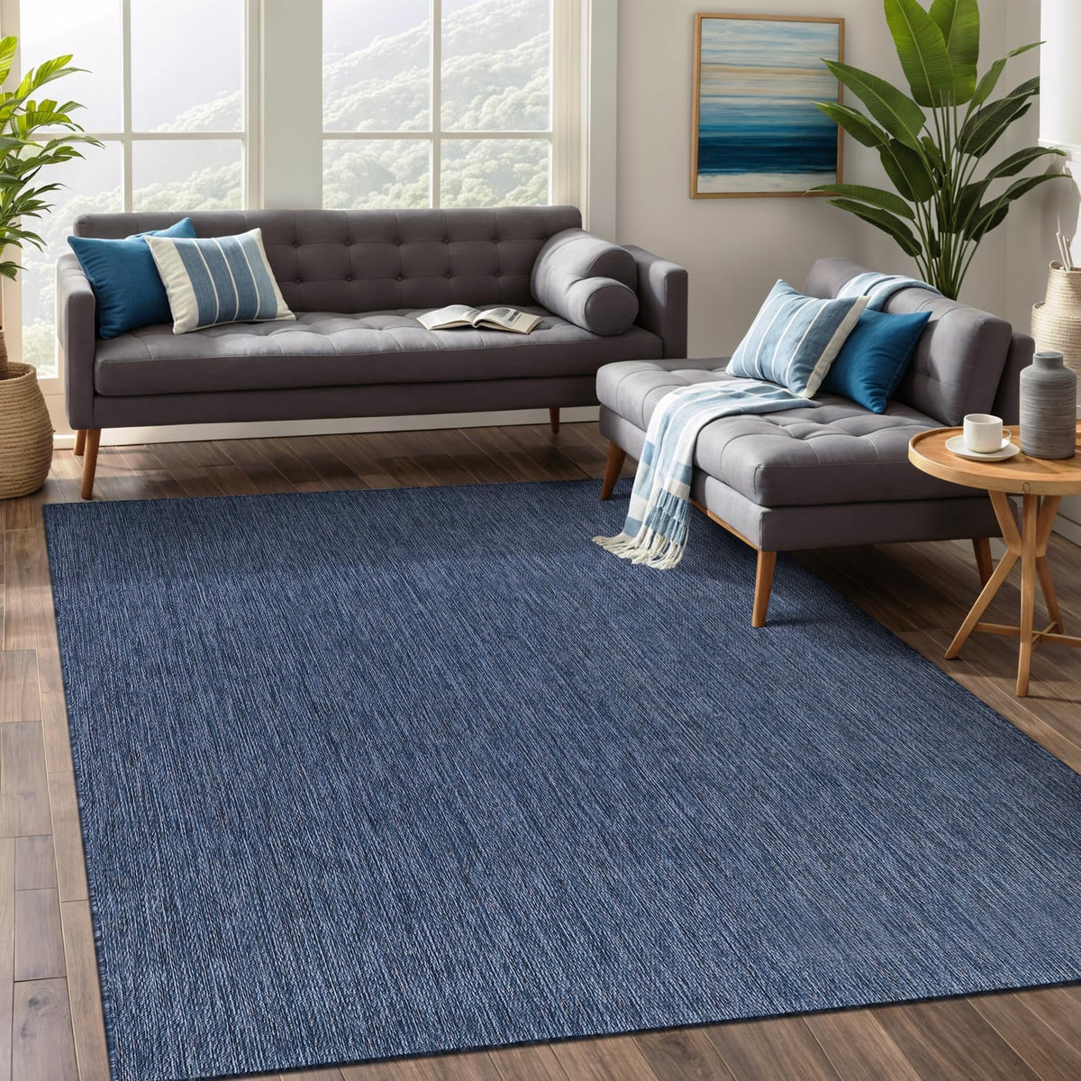Waikiki Boho Indoor Outdoor Rug – 5' x 7' Azure & White
